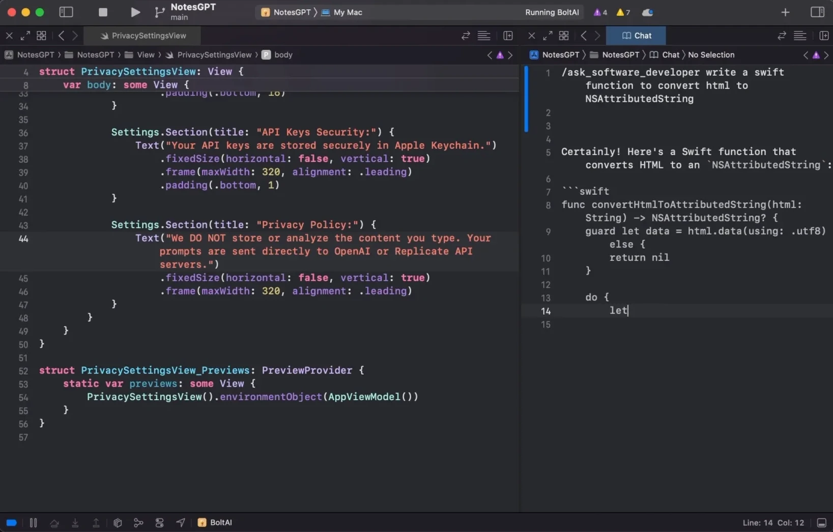 BoltAI 2.16.0 — view 4 BoltAI interface, view 4