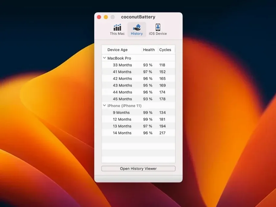 coconutBattery Plus 4.4.0 — view 2 coconutBattery Plus interface, view 2