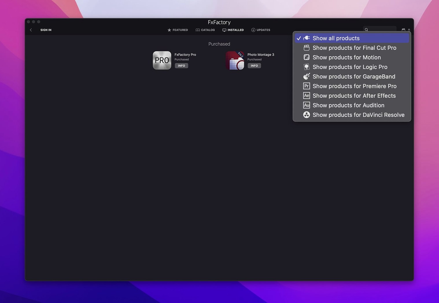 FxFactory Pro 9.0.5-8654 — view 4 FxFactory Pro interface, view 4