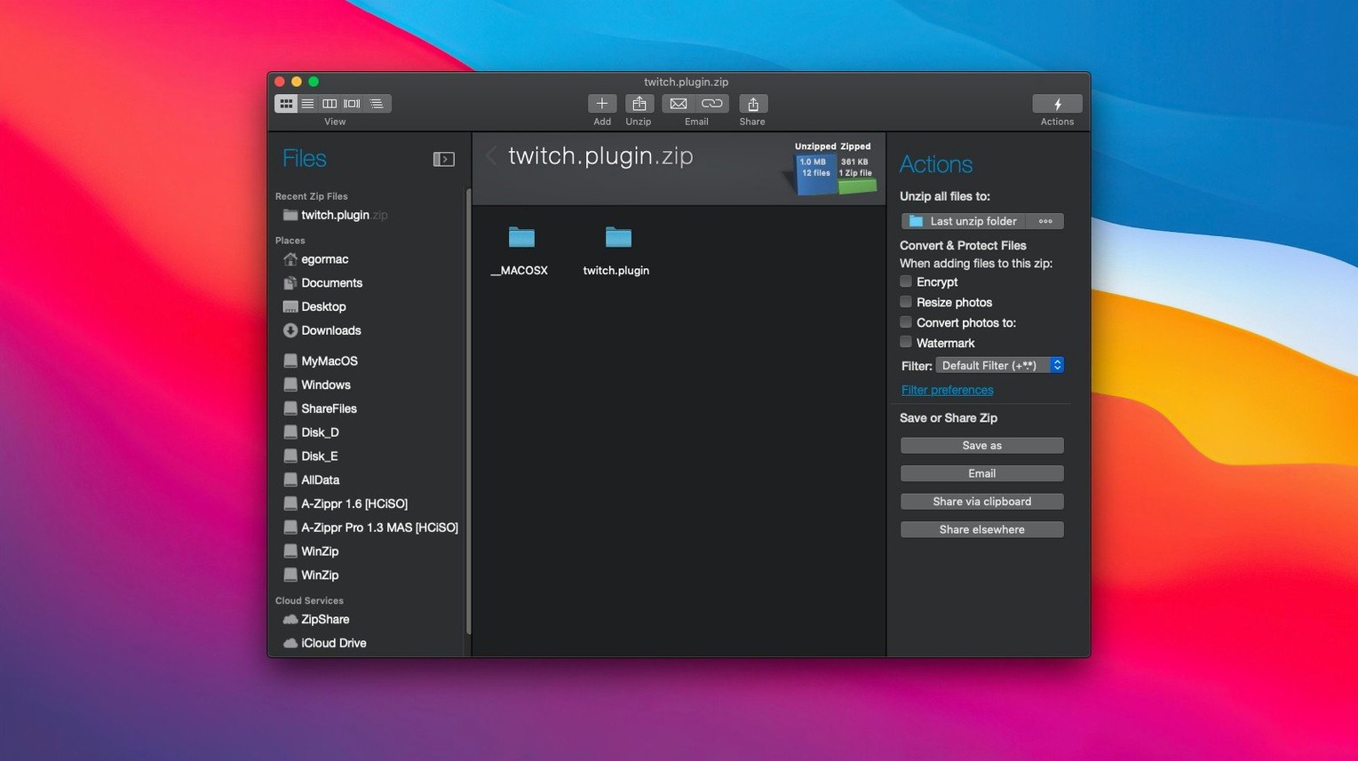 WinZip Mac Pro 12.0.7282 — view 2 WinZip Mac Pro interface, view 2